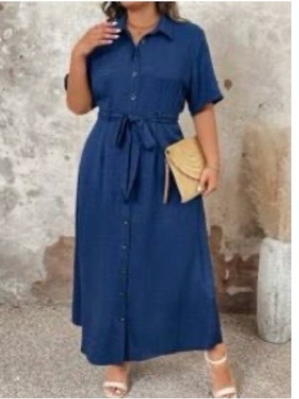 Button-Front Maxi Shirt Dress with Tie Waist